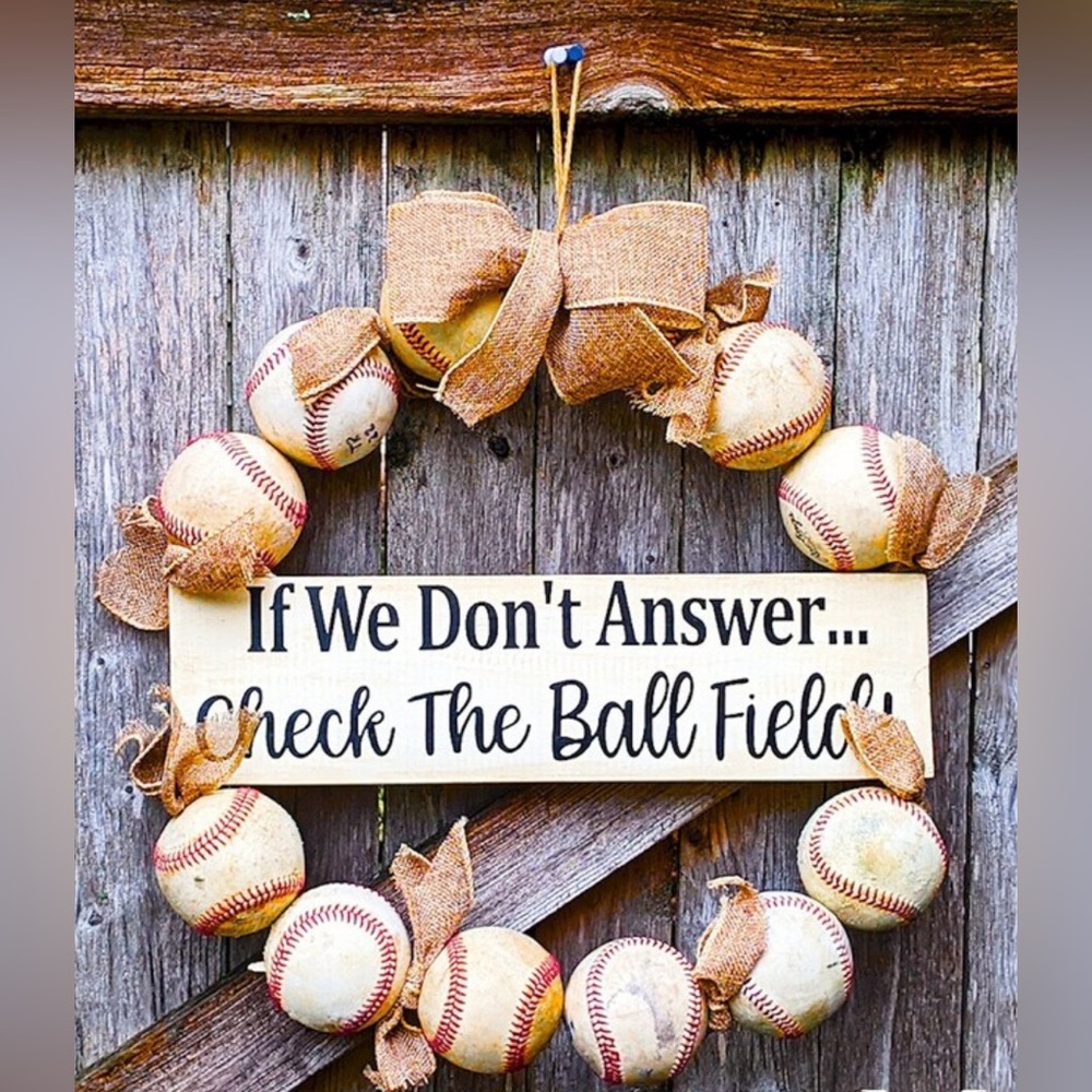 Homemade baseball wreath